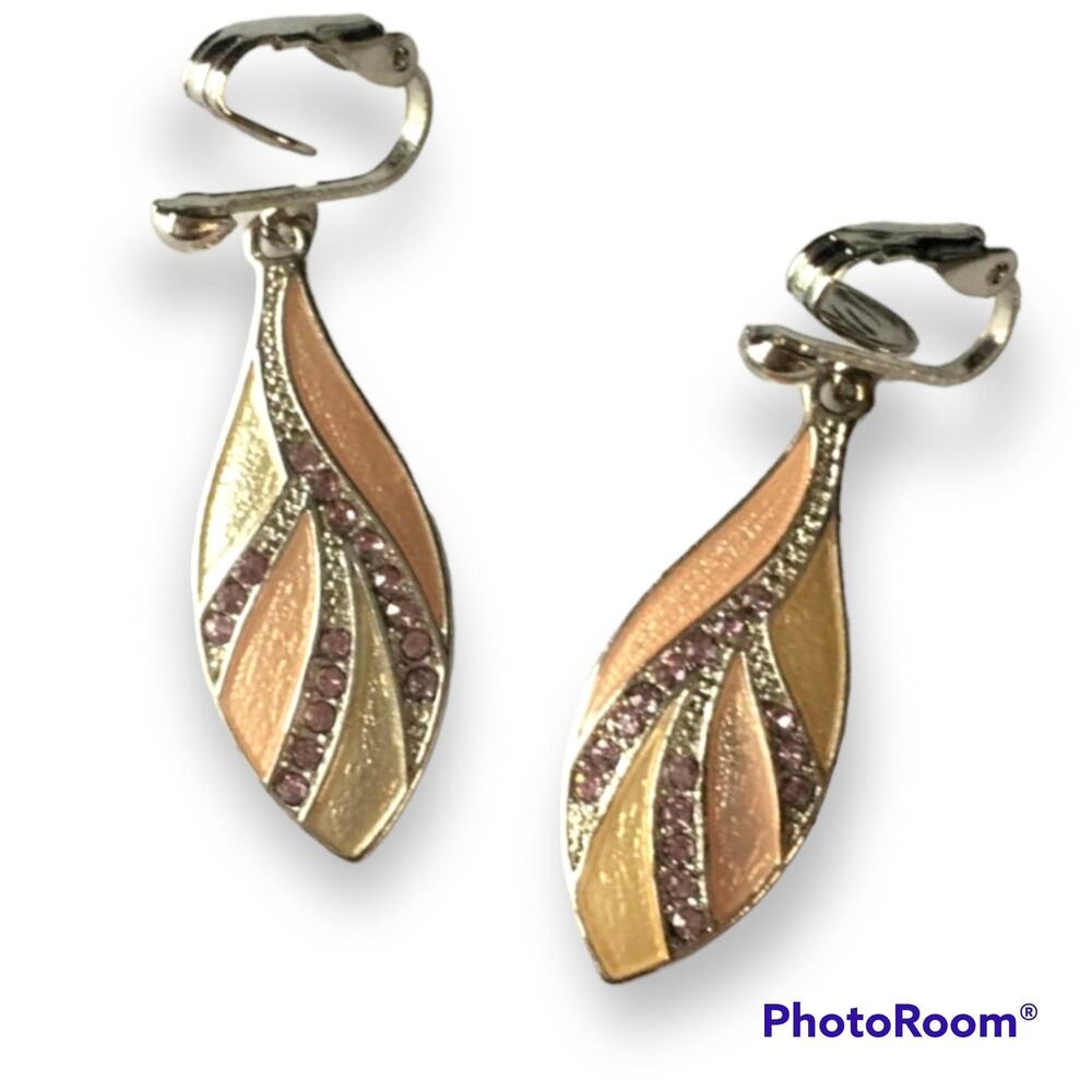 Pastel warm tone and rhinestone clip-on earrings, clip ons.